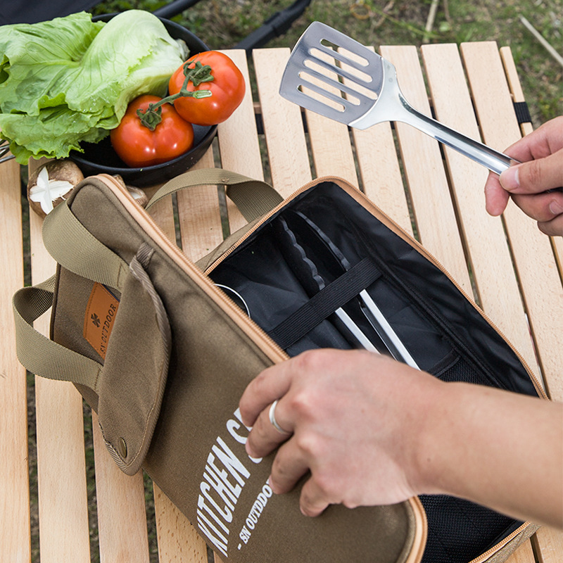 Camping Cooking Equipment - 8 個キャンプキッチン調理器具セットポータブルバッグアウトドア旅行用品収納バッグステンレス鋼調理セットバーベキューピクニック用