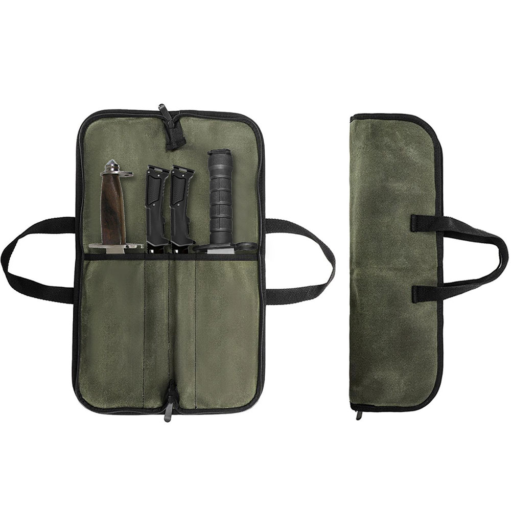 Camping Cooking Equipment - ワックスキャンバス製ナイフロールバッグ、多機能ポータブルシェフナイフ収納ケース、戦術用キャリーバッグ、料理やキャンプ用ツール用ナイフバッグ