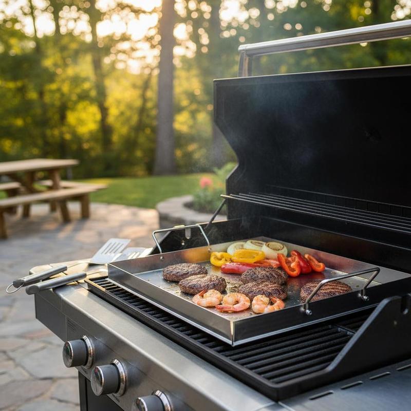 Camping Cooking And Eating - ユニバーサルフラットトップグリドル 18x16インチ キャンプ、テールゲーティングパーティー用、長方形ホットプレート ファミリー調理器具 内蔵ハンドル ガスグリルアタッチメント