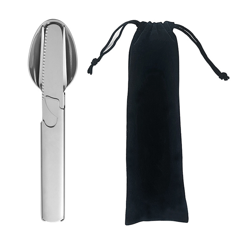 Camping Cooking Bundle - 4 ピース/セットポータブルステンレス鋼コンビネーションカトラリー食器折りたたみ食器セットスプーンフォークナイフキャンプ調理食器