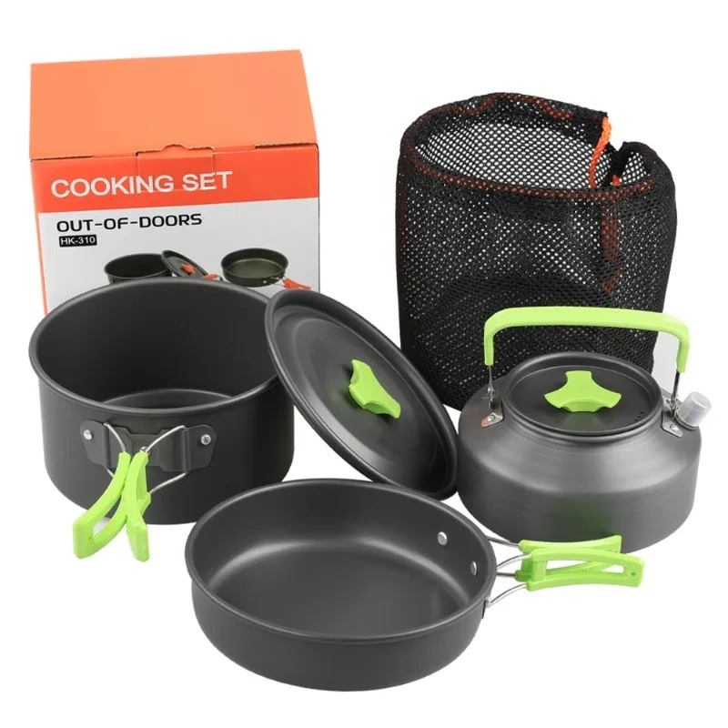 Camping Cooking Recipes - キャンプ用調理器具セット、アウトドアキッチン用品セット、アルミ製携帯食器、鍋、ボウル、ケトル、ハイキング、ピクニック用品