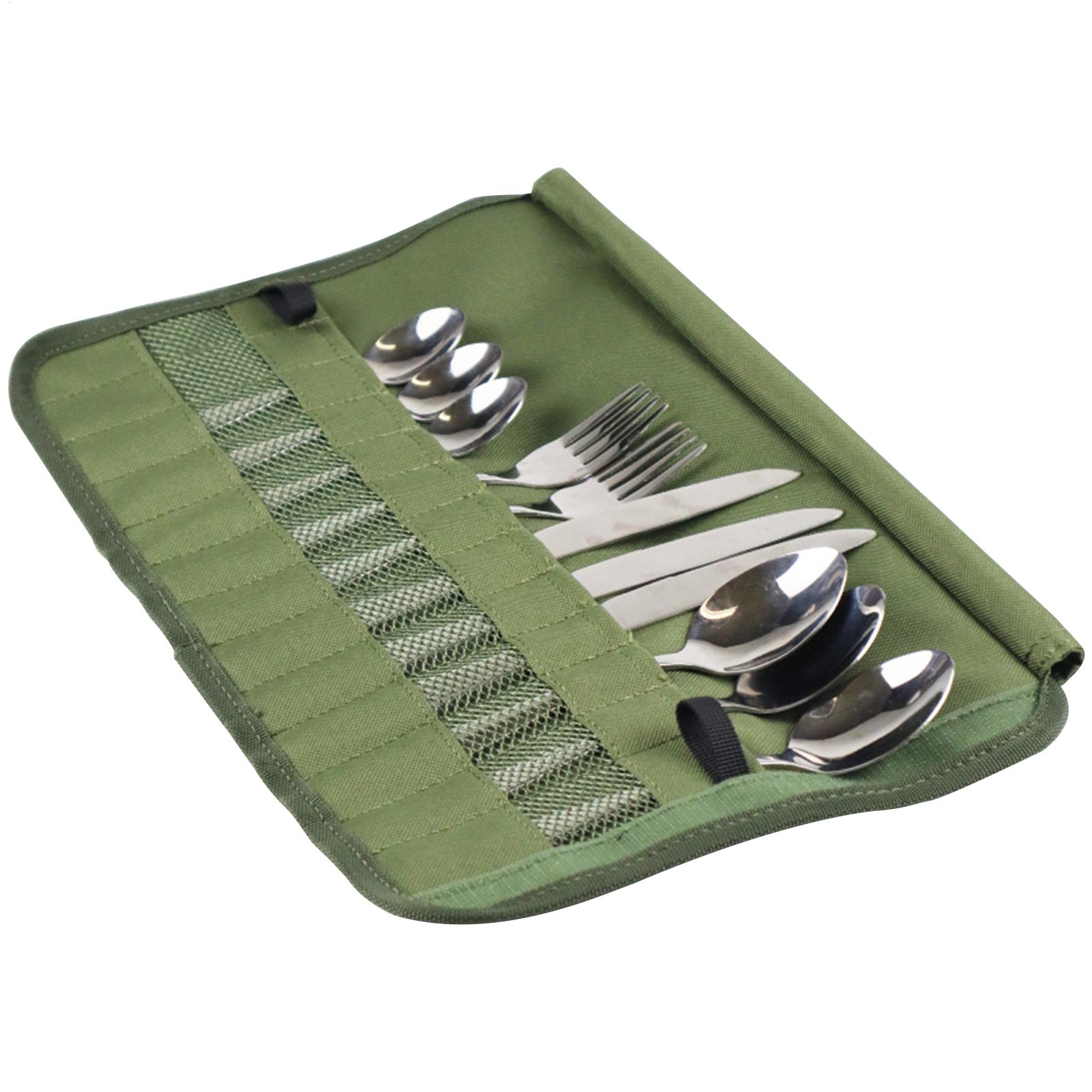 Camping Cooking Utensil Roll - 料理収納バッグキャンプカトラリーロールパック調理器具オーガナイザー多機能カトラリーポーチホルダーフォークスプーン用