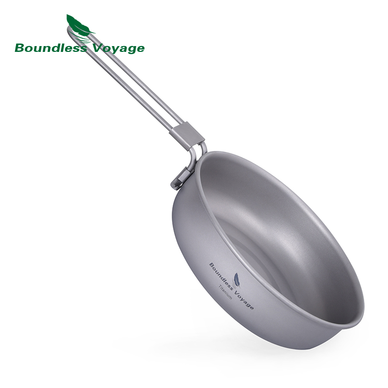 Camping Cooking Equipment - 折りたたみ式ハンドル付き超軽量チタンフライパン,屋外キャンプフライパン,皿,ti15170b