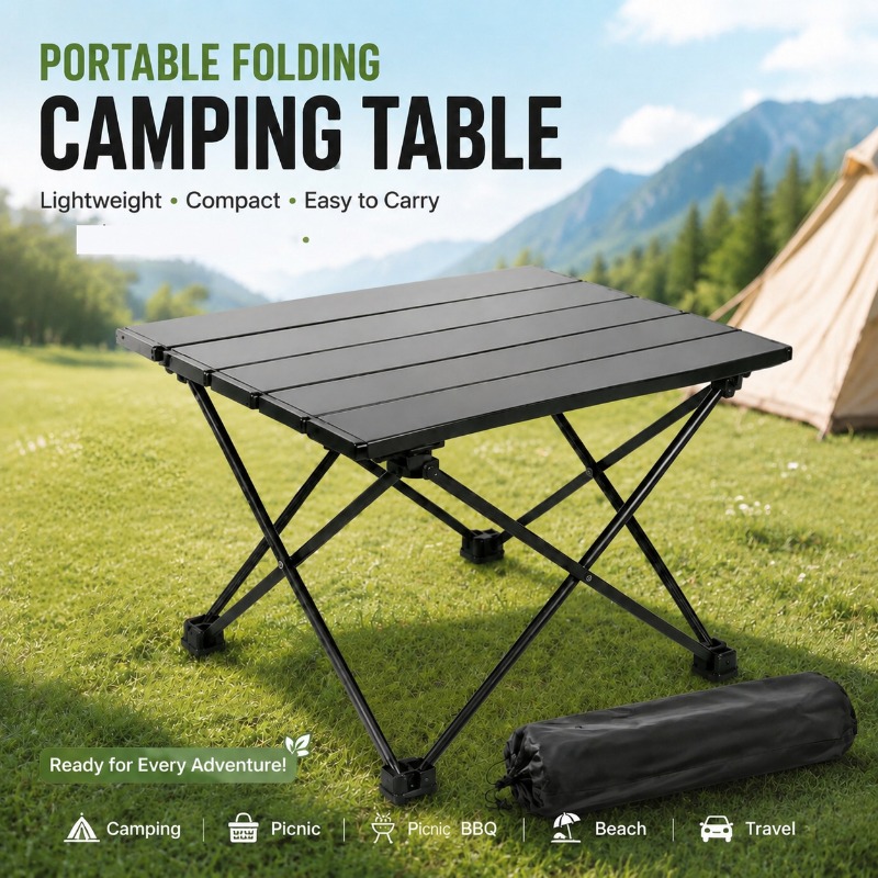 Camping Cooking Equipment - 軽量で持ち運び可能な折りたたみ式キャンプテーブル、アウトドアピクニック、バーベキュー、ビーチ旅行、料理に最適な折りたたみ式デスク、実用的なキャリーバッグ付き