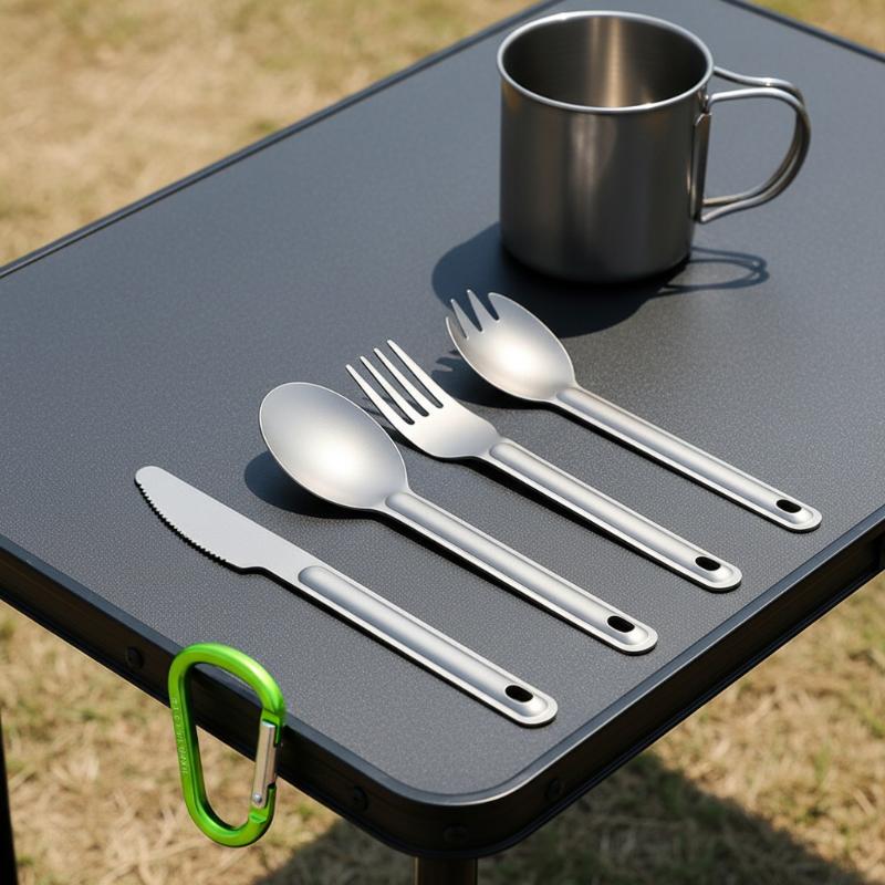 Camping Cooking Bundle - ポータブルチタンロングハンドルスプーンセット耐久性のある火傷防止ノンスリップ食器屋外キャンプピクニック調理用