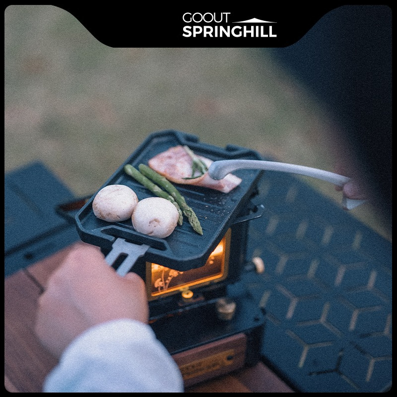 Camping Cooking Device - COOUT SPRINGHILL アウトドアミニグリルパン 軽量キャンプ用ポータブルスパイダーオーブングリルパン 火傷防止ハンドル付き
