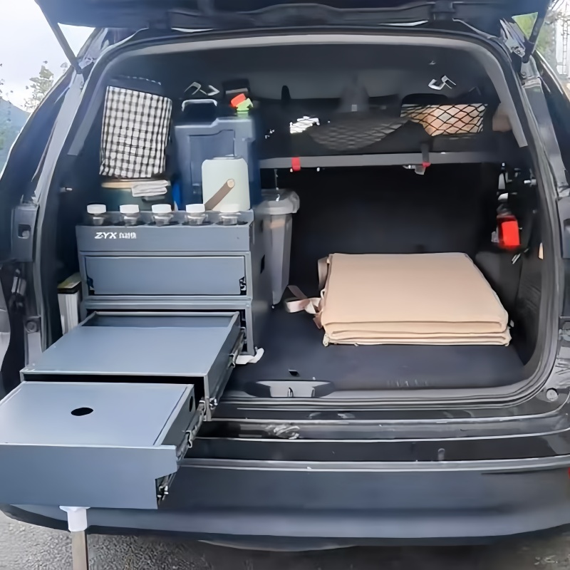 Camping Cooking Organizer - キャンピングキッチン収納ボックス オーバーランドスライドアウトキッチンボックス 車のトランク用伸縮式ステンレス製キッチンボックス SUVトランクオーガナイザー