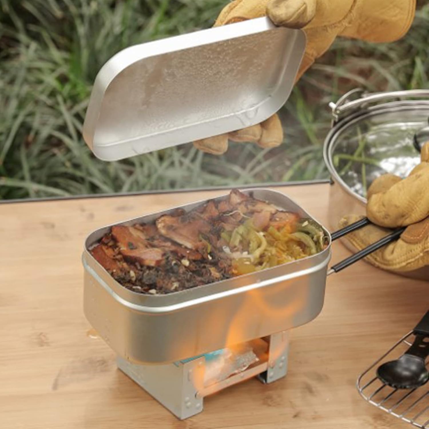 Camping Cooking Equipment - 折りたたみ弁当箱ハンドル、大人用ランチコンテナ、アルミキャンプ調理器具、ピクニック、キャンプ、ハイキング用ランチボックス