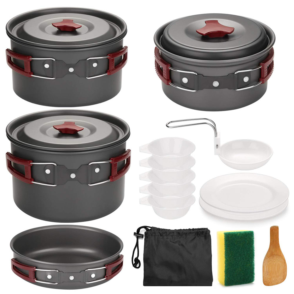Camping Cooking Recipes - アウトドア キャンプ調理器具キット ノンスティック キャンプパン 軽量調理セット パンとポット