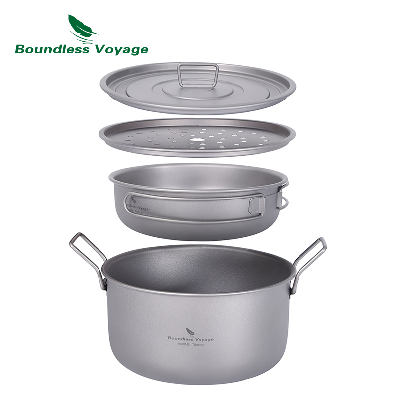 Camping Cooking Bundle - 無限の航海-多機能調理鍋、チタン蒸し器、スープ鍋、蓋付きフライパンセット、屋外混乱キット、キャンプ、ti2057c