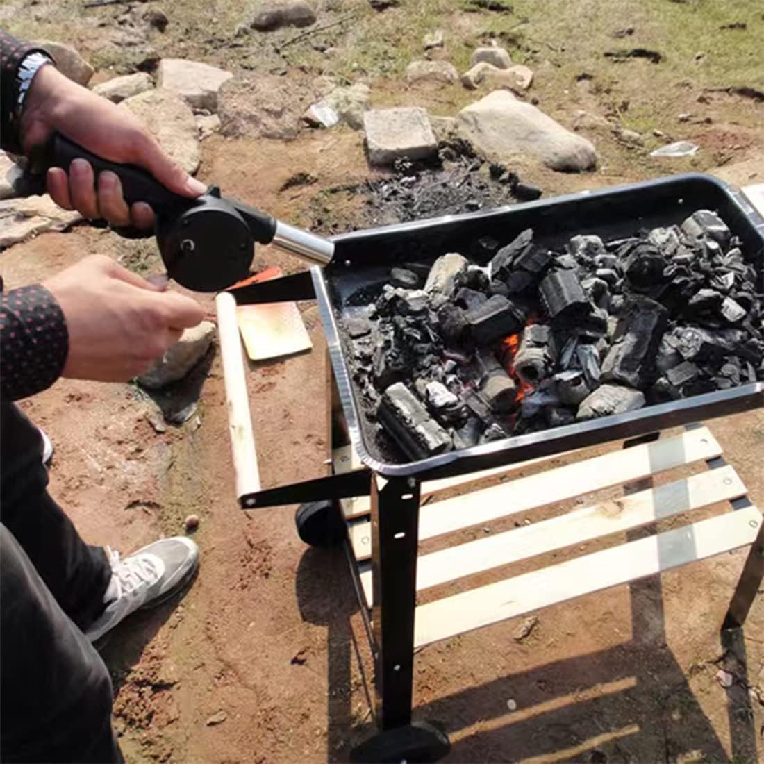 屋外調理バーベキューブロワーポータブルハンドクランクファンエ - Camping Cooking Recipes のレビューと価格