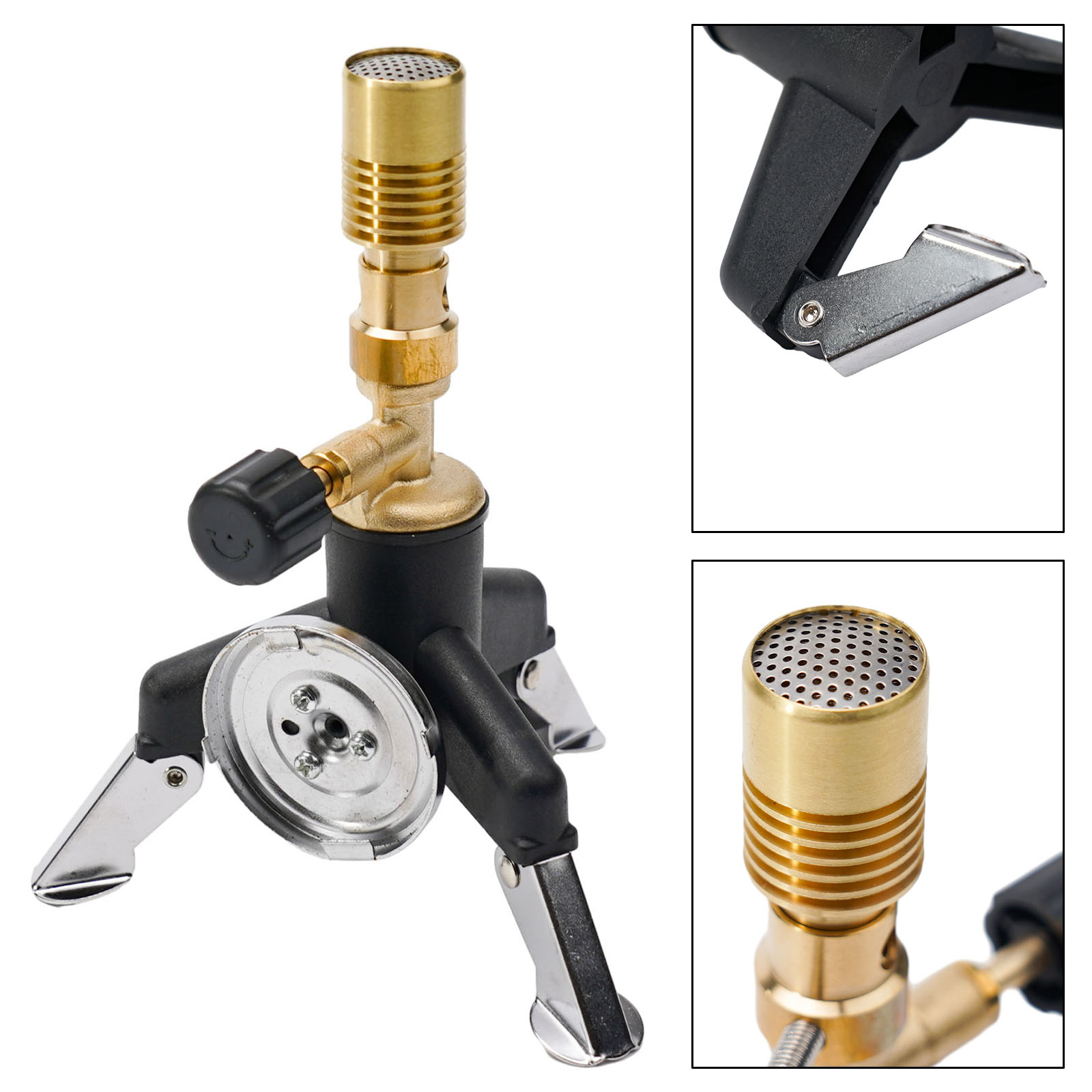 ポータブル真鍮製ブンゼンバーナー、ライトガストーチ、ダークブ - Camping Cooking Gas Stove Portable Tool のレビューと価格