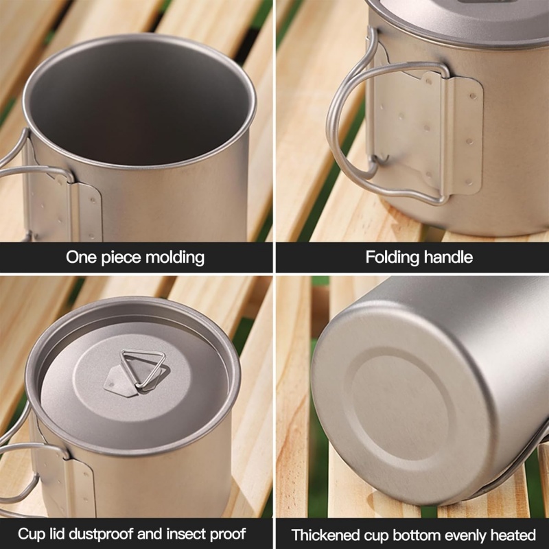 チタン製キャンプマグ 折りたたみハンドル付き 軽量ポータブル - Camping Cooking Recipes のレビューと価格