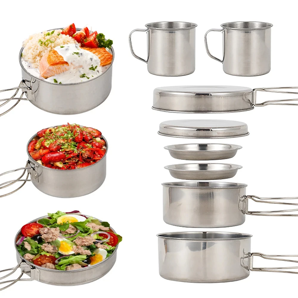 8個/セット キャンプ調理器具セット ステンレス製鍋とフライ - Camping Cooking Recipes のレビューと価格