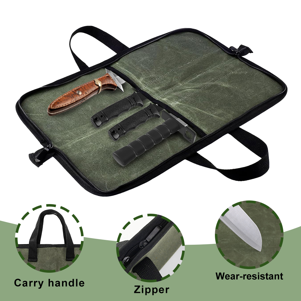 ワックスキャンバス製ナイフロールバッグ、多機能ポータブルシェ - Camping Cooking Equipment のレビューと価格