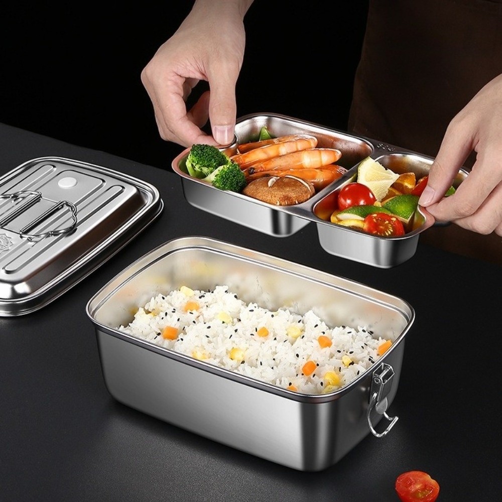 二層ステンレス製ランチボックス、仕切り付き、漏れ防止、電子レ - Camping Cooking Equipment のレビューと価格