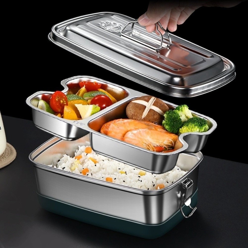 二層ステンレス製ランチボックス、仕切り付き、漏れ防止、電子レ - Camping Cooking Equipment のレビューと価格