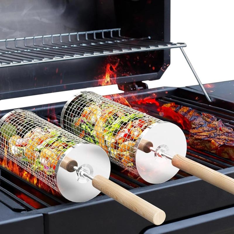 ステンレス製BBQグリルバスケット、丸型回転シリンダーケージ - Camping Cooking Device のレビューと価格