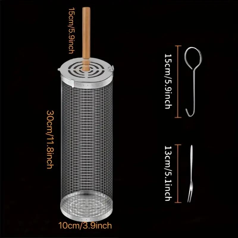 ステンレス製BBQグリルバスケット、丸型回転シリンダーケージ - Camping Cooking Device のレビューと価格
