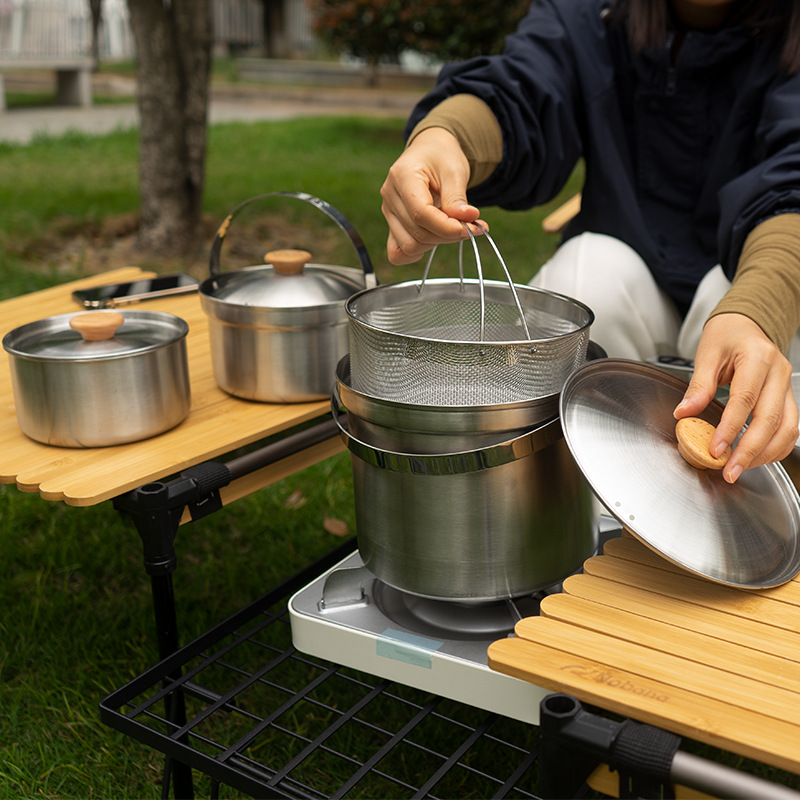 NOBANA 最新の屋外ステンレス鋼ポットセットキャンプファ - Camping Cooking Recipes のレビューと価格