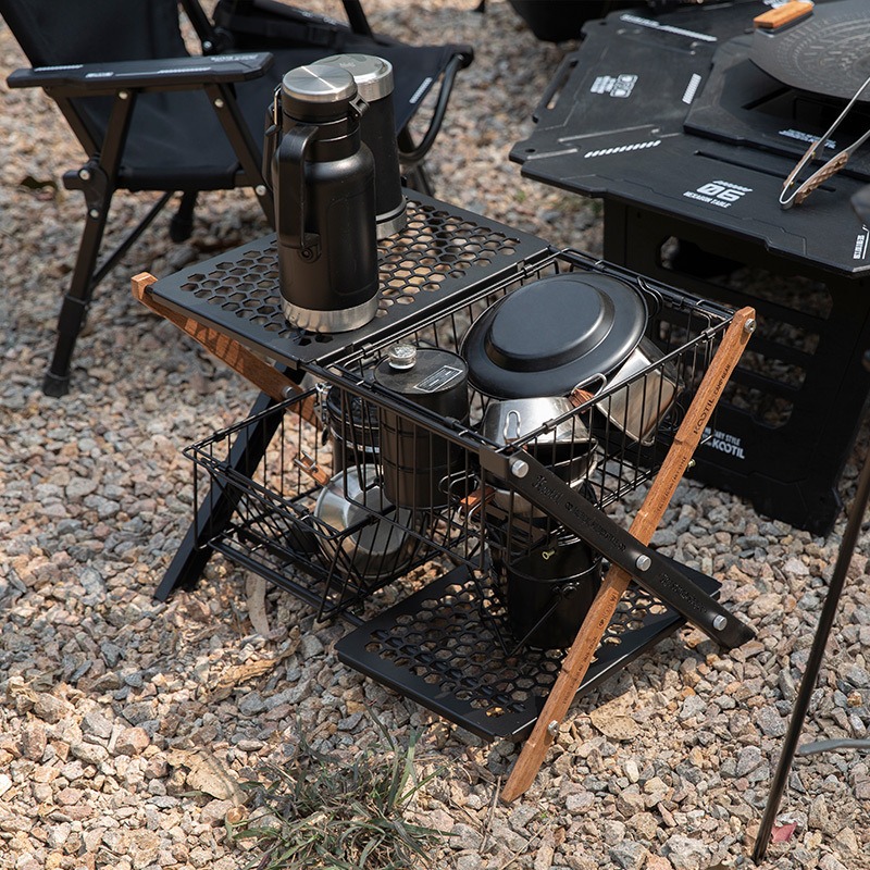ポータブル折りたたみキャンプテーブルバスケット多層収納バスケ - Camping Cooking Organizer のレビューと価格