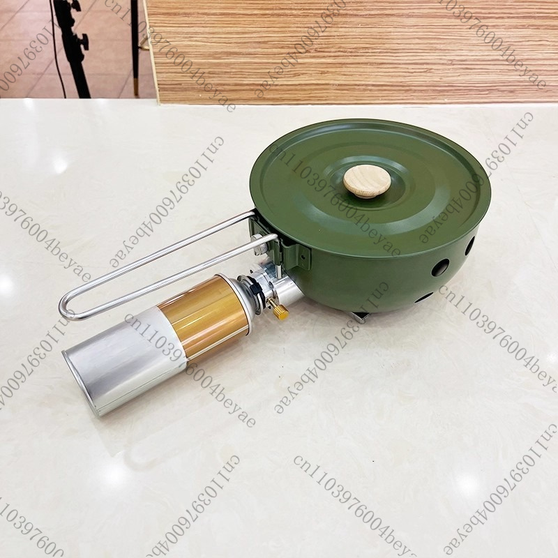 キャンプ用ガスストーブ ノンスティックパン付き 防風ポータブ - Camping Cooking Gas Stove Portable Tool のレビューと価格