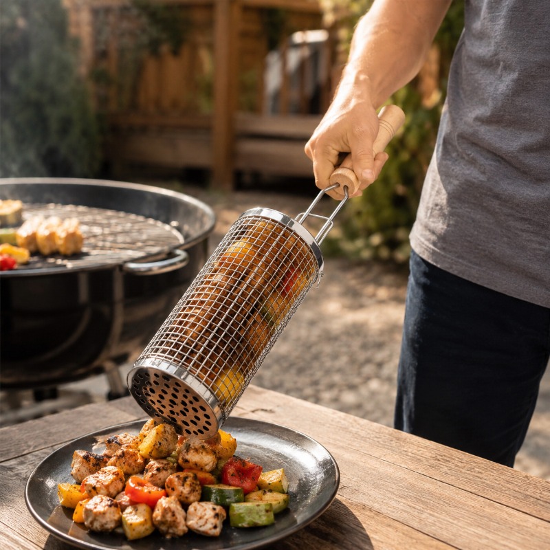 丸型バーベキューグリルバスケットセット ステンレス製回転式ス - Camping Cooking Device のレビューと価格