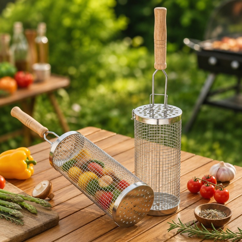 丸型バーベキューグリルバスケットセット ステンレス製回転式ス - Camping Cooking Device のレビューと価格