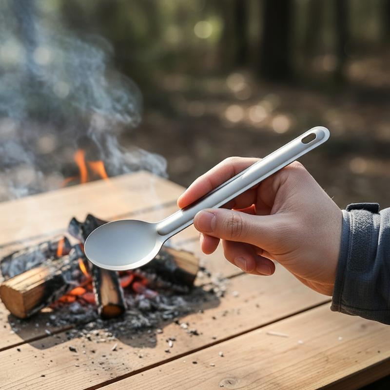 ポータブルチタンロングハンドルスプーンセット耐久性のある火傷 - Camping Cooking Bundle のレビューと価格