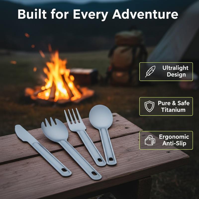 ポータブルチタンロングハンドルスプーンセット耐久性のある火傷 - Camping Cooking Bundle のレビューと価格