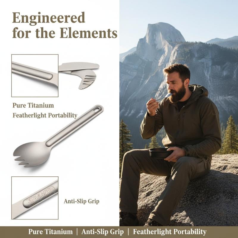 ポータブルチタンロングハンドルスプーンセット耐久性のある火傷 - Camping Cooking Bundle のレビューと価格
