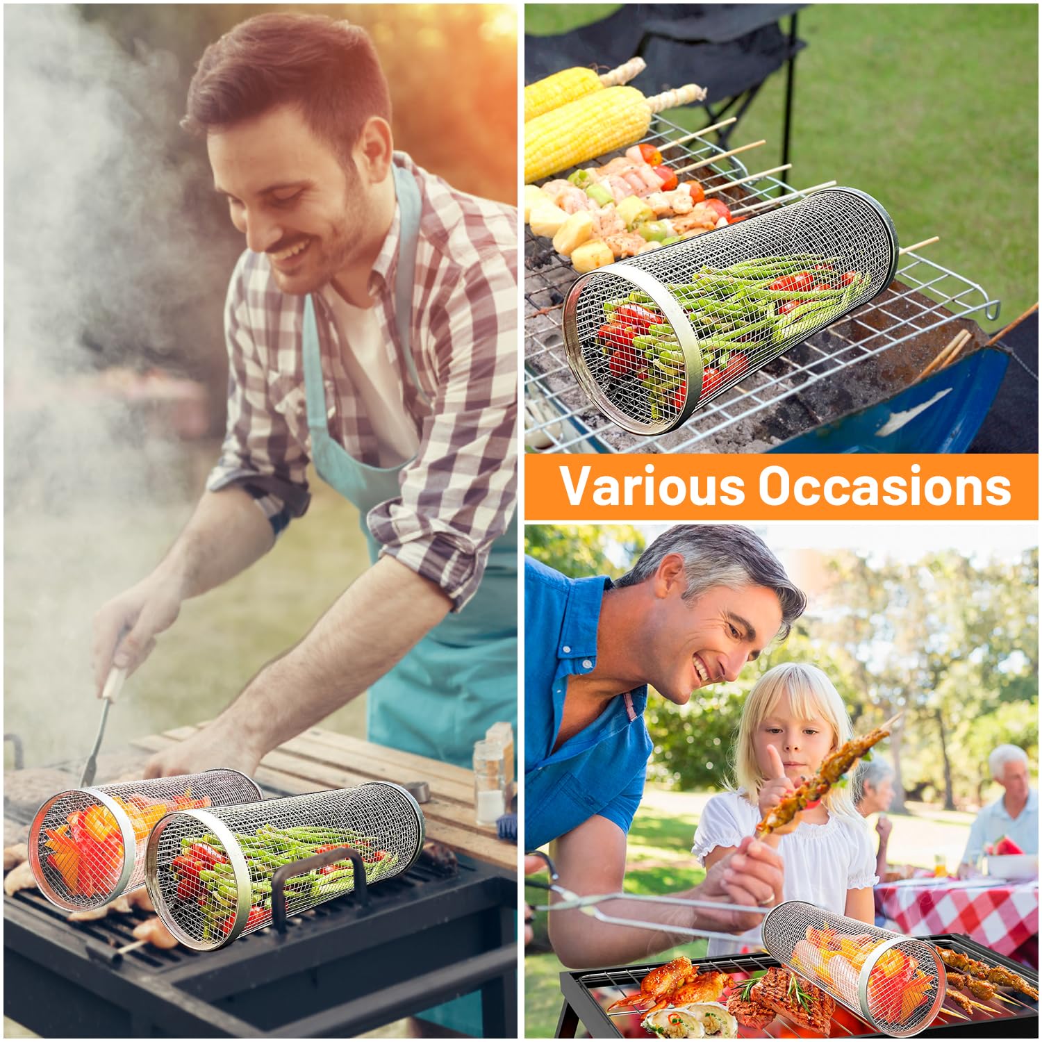 2 個ローリンググリルバスケット屋外グリル用ステンレススチー - Camping Cooking Recipes のレビューと価格