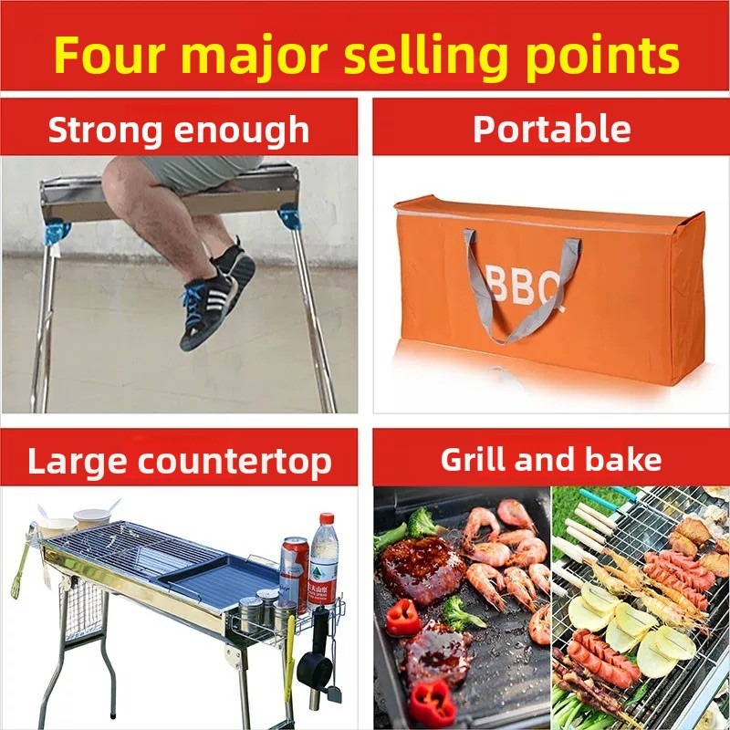 大型折りたたみ式炭火バーベキューグリル、屋外キャンプ用ストー - Camping Cooking Device のレビューと価格